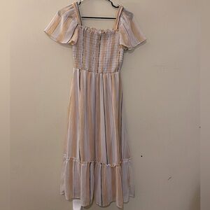 LC Lauren Conrad Cream and Tan Tiered Sundress
